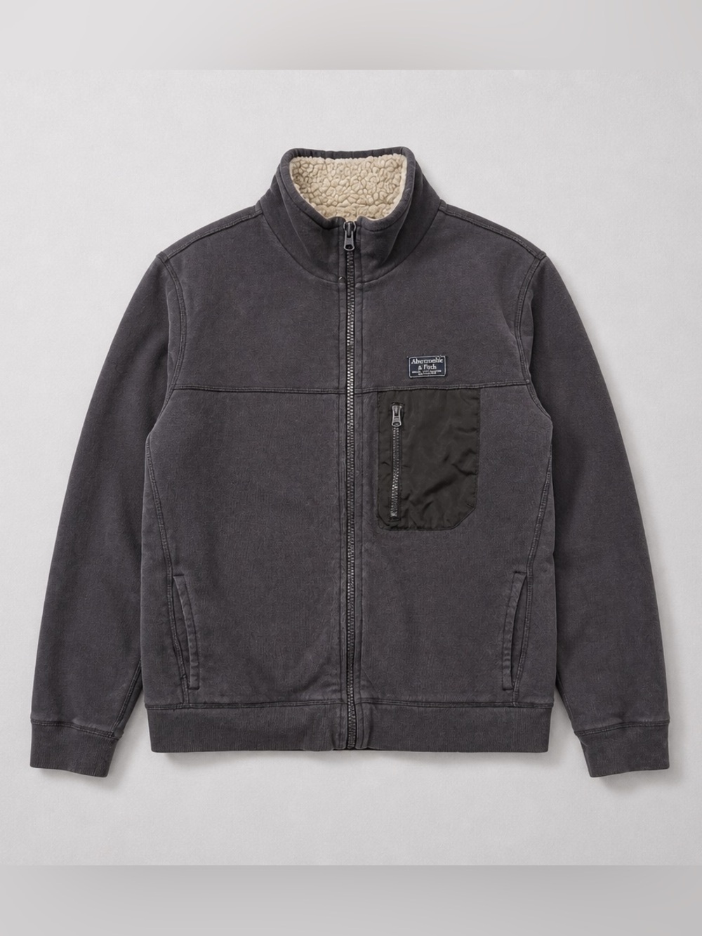 Abercrombie & Fitch Kids Charcoal Sherpa-Lined Zip Jacket